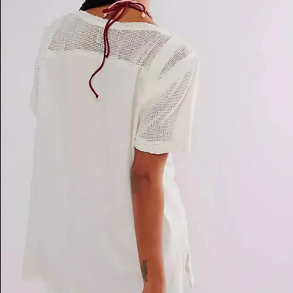 Free People We The Free Rising Sun Tee Top Mesh Printed Embroidered S